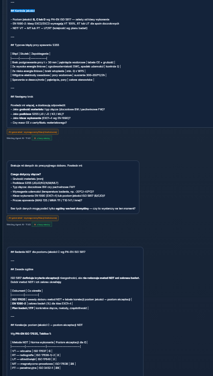 Kontynuacja odpowiedzi S355 i początek pytania o NDT