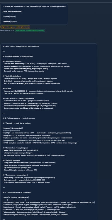 Początek checklisty kontroli procesu podczas spawania S355